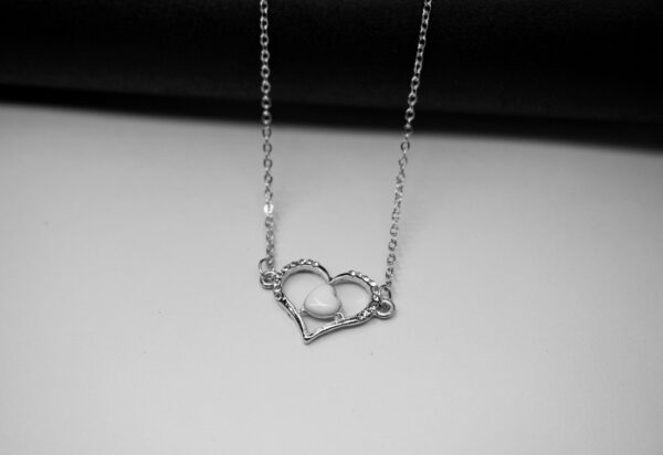 Crystal Heart Pendant Necklace – Silver Chain with White Center Stone - Image 2