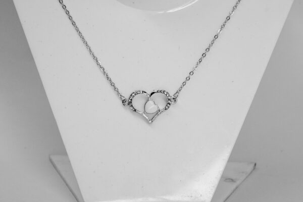 Crystal Heart Pendant Necklace – Silver Chain with White Center Stone - Image 3