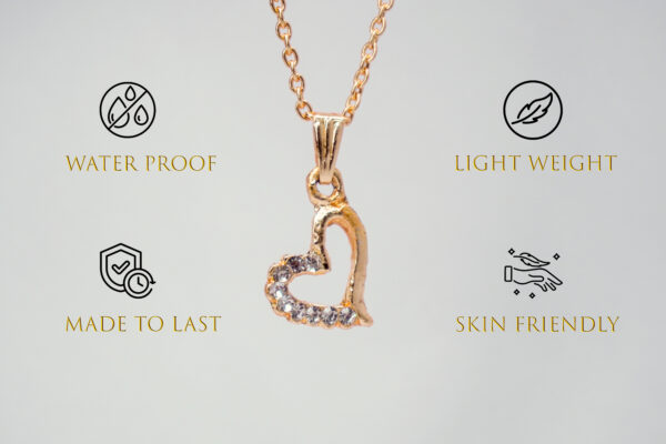 Elegant Heart Pendant Necklace – Rose Gold-Plated with Crystal Accents - Image 2