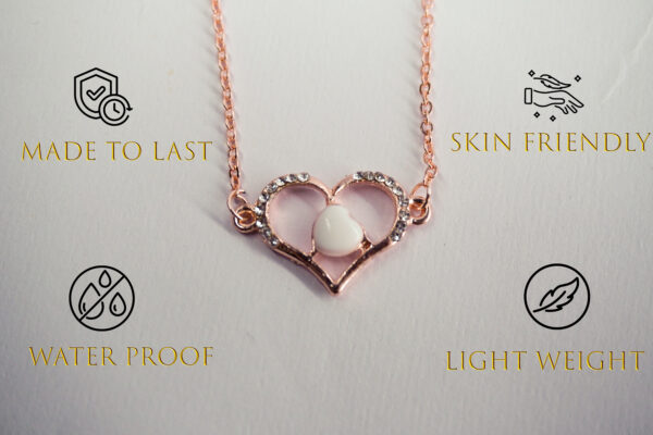 Crystal Heart Pendant Necklace – Rose Gold-Chain with White Center Stone - Image 2