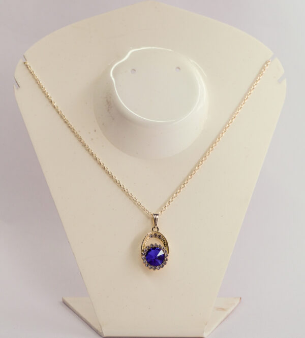 Royal Blue Crystal Pendant Necklace – Gold-Tone Elegance - Image 3