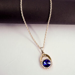 Royal Blue Crystal Pendant Necklace – Gold-Tone Elegance