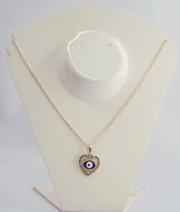 Heart-Shaped Evil Eye Pendant Necklace – Gold Plated with Crystal Accents - Image 4