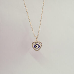 Heart-Shaped Evil Eye Pendant Necklace – Gold Plated with Crystal Accents