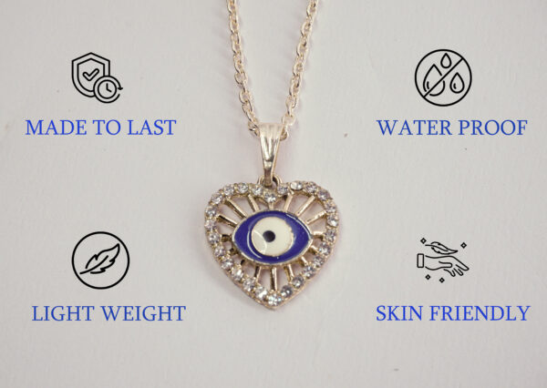 Heart-Shaped Evil Eye Pendant Necklace – Gold Plated with Crystal Accents - Image 3