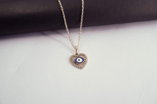 Heart-Shaped Evil Eye Pendant Necklace – Gold Plated with Crystal Accents - Image 2