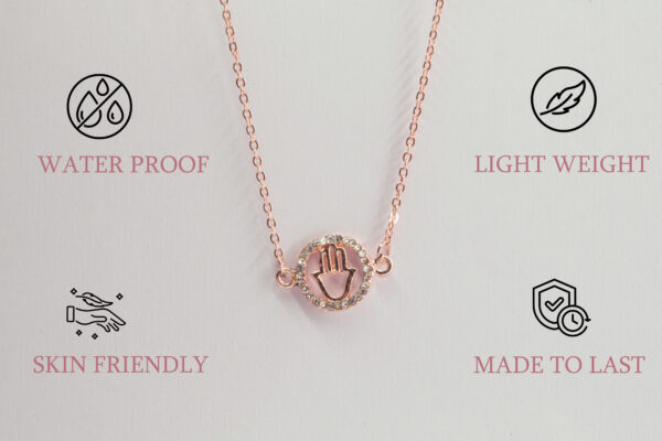 Rose Gold Hamsa Hand Necklace – Sparkling Crystal Protection Pendant - Image 2