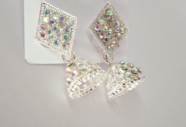 Sparkling Diamond-Cut Silver Jhumka Earrings - Image 2