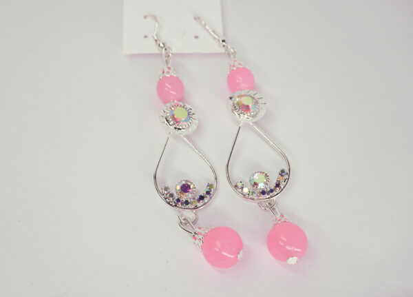Trendy Pink Beaded Crystal Drop Earrings - Image 3