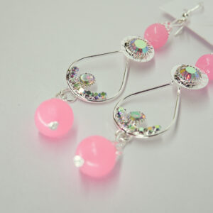 Trendy Pink Beaded Crystal Drop Earrings