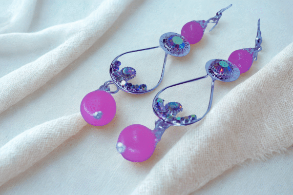 Trendy Pink Beaded Crystal Drop Earrings - Image 4