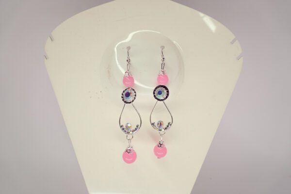 Trendy Pink Beaded Crystal Drop Earrings - Image 2