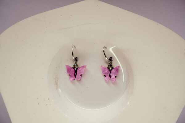 Elegant Pink Butterfly Drop Earrings - Image 2