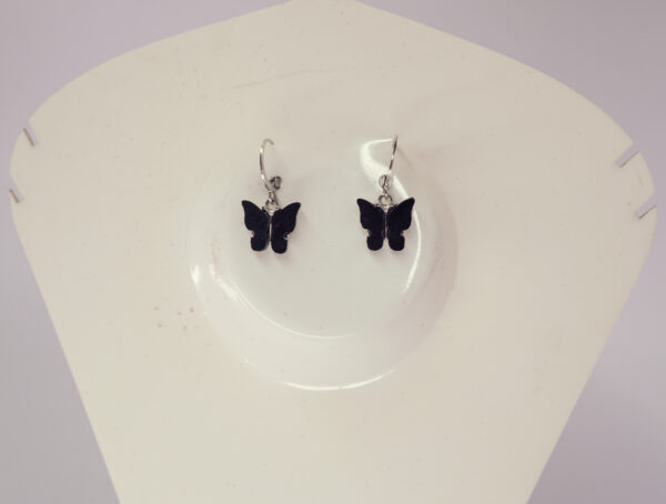 Elegant Black Butterfly Drop Earrings - Image 2