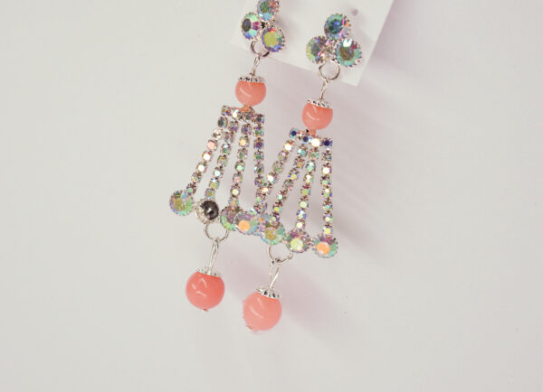 Coral Cascade Crystal Earrings - Image 2