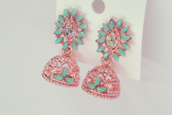 Blush Mint Floral Jhumka Earrings - Image 2