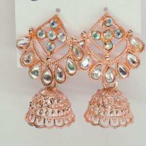 Rose Gold Crystal Jhumka Earrings