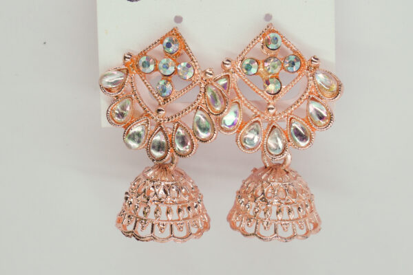 Rose Gold Crystal Jhumka Earrings