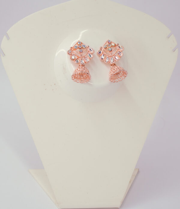 Rose Gold Crystal Jhumka Earrings - Image 2