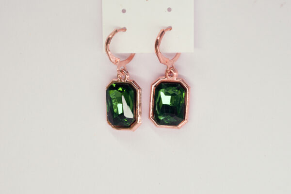 Emerald Green Drop Earrings with Rose Gold Finish - Image 2