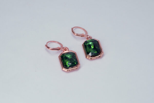 Emerald Green Drop Earrings with Rose Gold Finish - Image 3