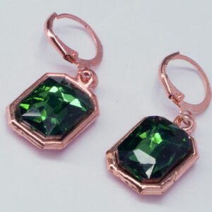 Emerald Green Drop Earrings with Rose Gold Finish
