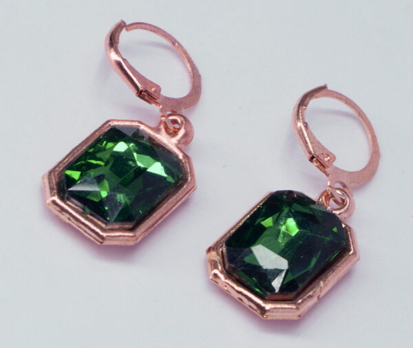 Emerald Green Drop Earrings with Rose Gold Finish